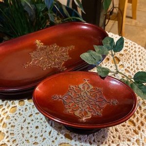 Red ware oval plate bathroom stamped copper soap dish Set